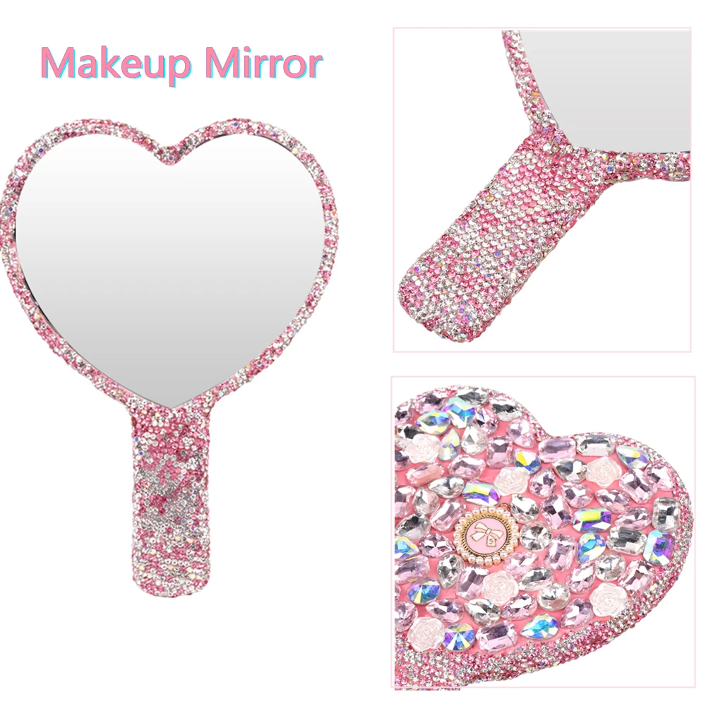 Popular Diamond Cosmetic Mirror Mini LED Light Mirror Portable Pocket Handheld Mirrors SPA Salon Makeup Mirror Creative Gifts