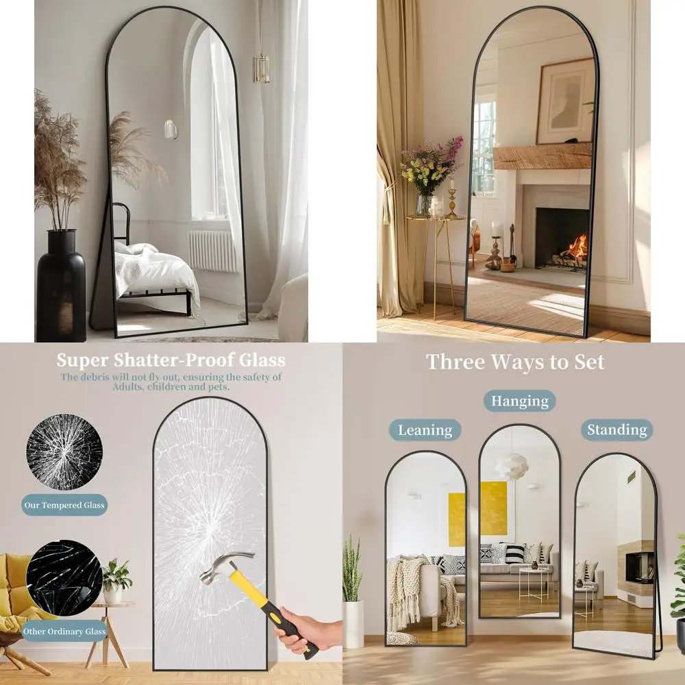

Large Arched Floor Standing Mirror with Aluminum Frame, 68x26 Full Length Body Mirror, Freestanding Full Body Mirrors