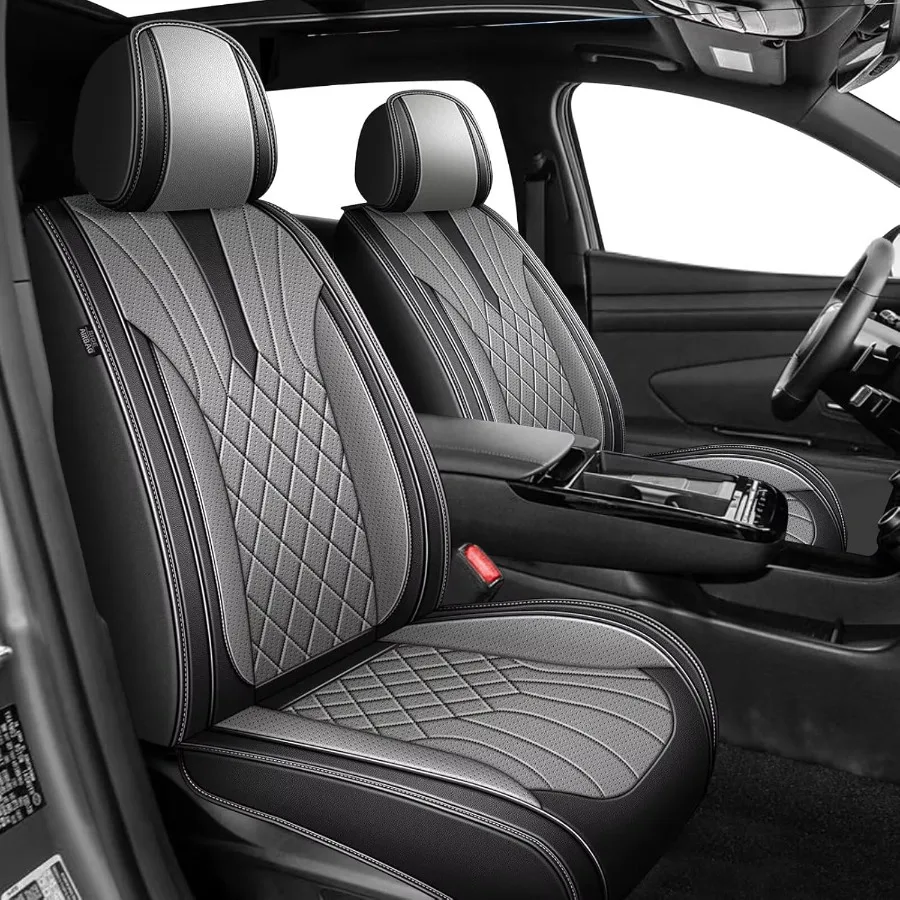 

Full Set Car Seat Covers for Tucson 20052023 2024 2025: Breathable Perforated Leather Seat Covers with Black Grey Design for E