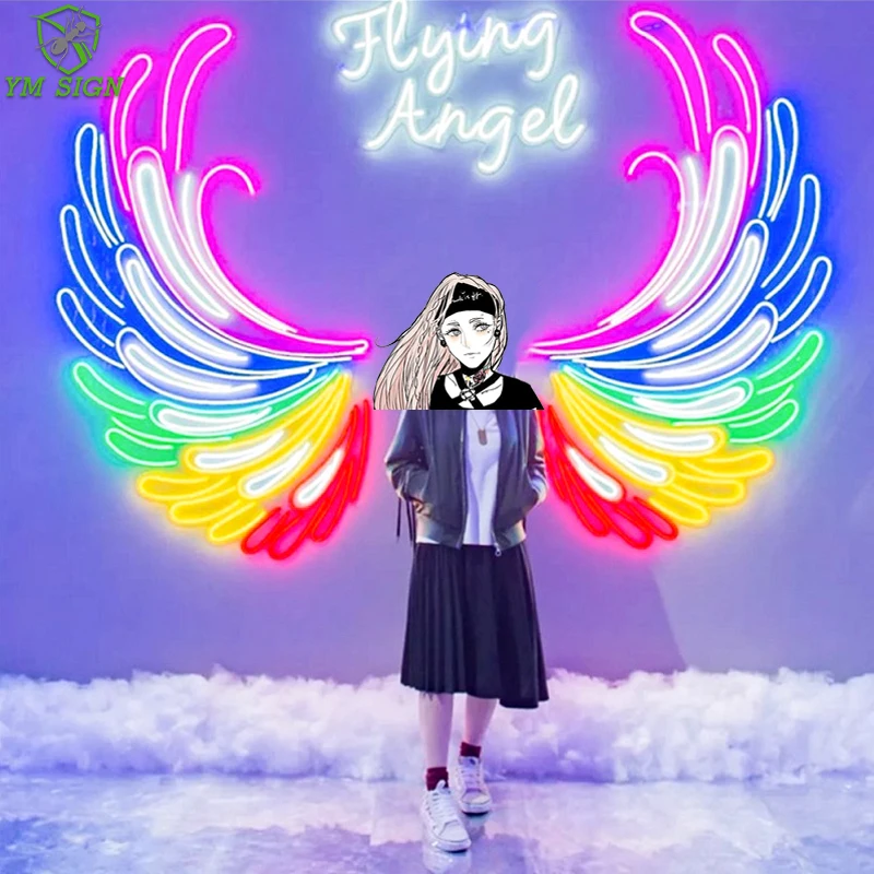 

Custom flexible attractive LED acrylic neon sign angel wings advertising logo business wall decor