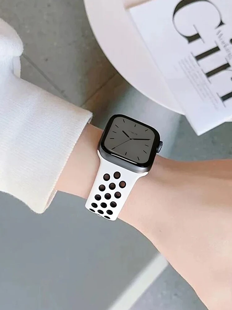 Sportarmband für Apple Watch Ultra 4 3 2 49 mm 38/40/41/42/44/45/46 mm, atmungsaktives Silikonarmband für iWatch Series 12 11 10 9 8 7 SE – Detail 6