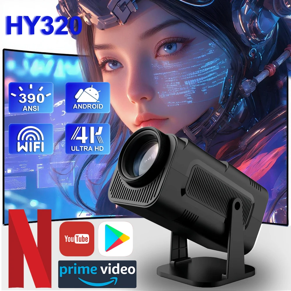 

Проектор KaiAqua HY320 на Android 11, 390 ANSI люмен, HD 4K, Native 1080P, Dual Wifi6, BT5.0, портативный проектор уровня кинотеатра, HY320 mini 720P