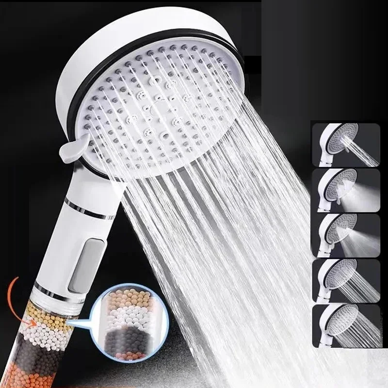 

5 Modes High Pressure Shower Head Anti Limestone Filter Hygienic Remove Calcario Shower with Holder and Hose Bathroom Accessorie