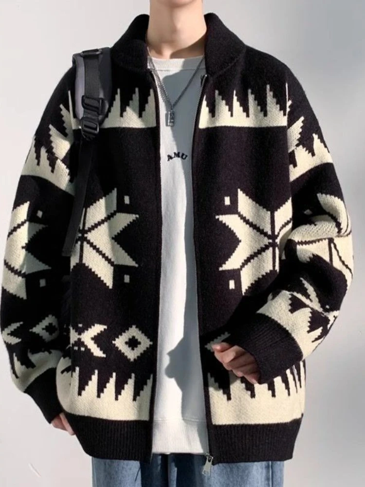 

Мужская повседневная вязаная куртка-кардиган — большой свитер с v-образным вырезом на осень/зиму, свободная посадка в американском стиле