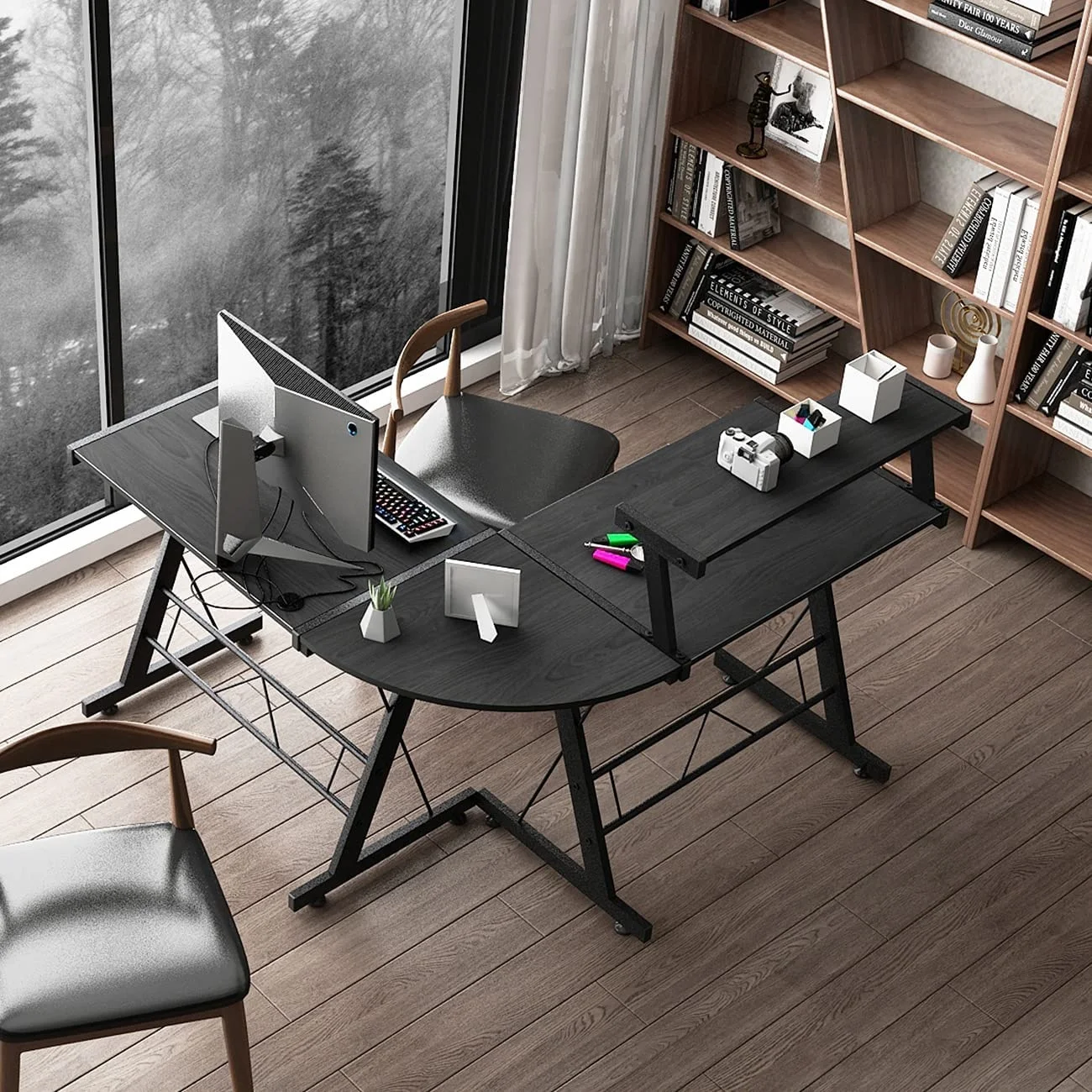 Modern L-shaped Corner Gaming Desks Computer Table Gaming Corner Desk Table With Shelf Keyboard Drawers