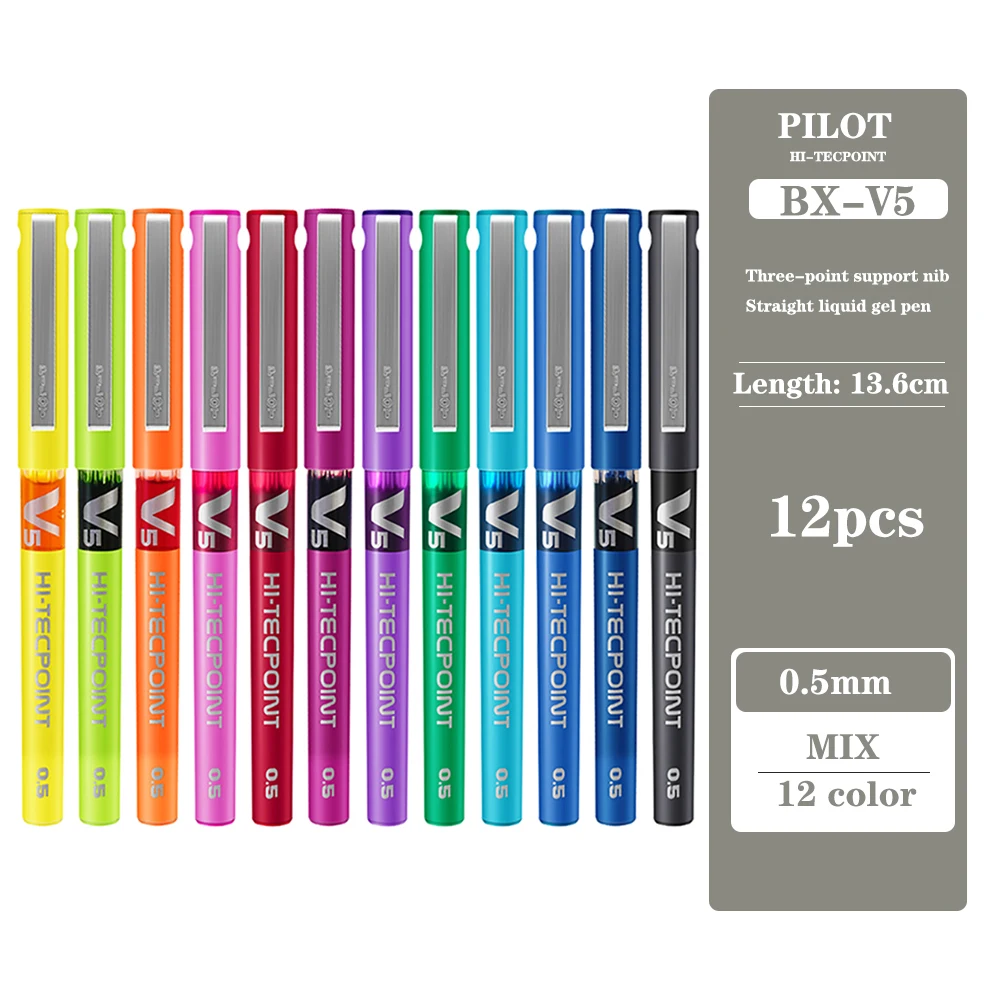 12 Stks/doos Pilot Gel Pen BX-V5 Rechte Vloeibare Balpen 0.5Mm Grote Capaciteit Kleur Spuit Pen Schoolbenodigdheden Briefpapier