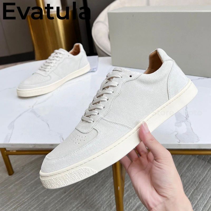 Suede Leather Lace Up Flat Platform Shoes For Men Round Toe Casual Shoes Plus Size Spring Outdoor Comfort Walking Sneakers Male