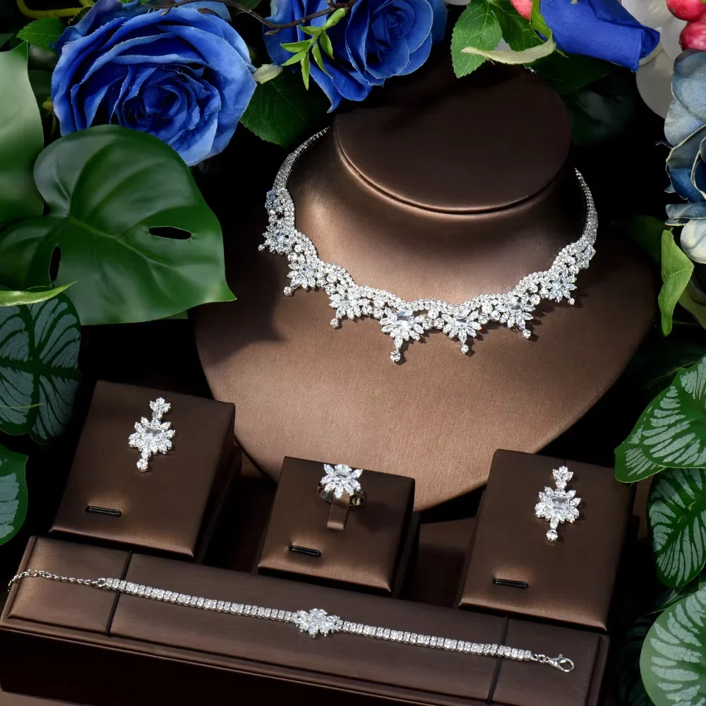 HIBRIDE Gorgeous Jewellery Charming Teardrop Necklace and Earrings Cubic Zirconia Set Bridal Wedding Party Accessories S-219