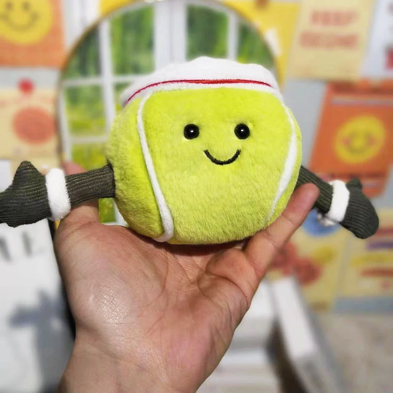 Hot Lovely Tennis Ball Plush Toys Real Life lawn Tennis Stuffed Plushies Ball Doll School Bag Room Ornaments For Girl'S Gift New