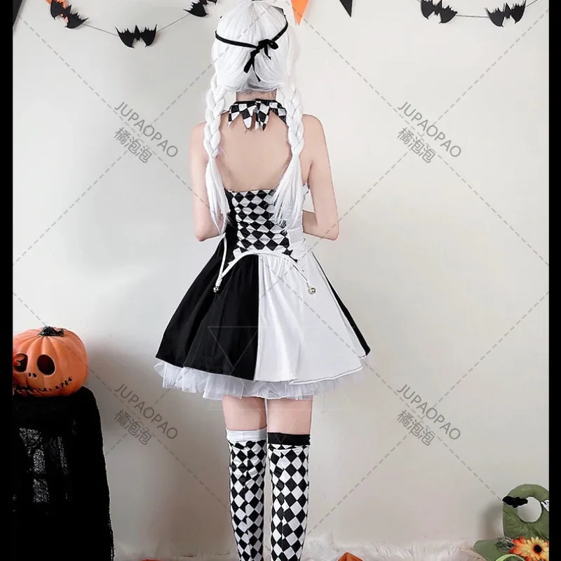 Disfraces de circo de Halloween para mujer, disfraz de Anime japonés Lolita, vestido de fiesta, uniforme a cuadros de juego de rol de payaso para colegiala 2024