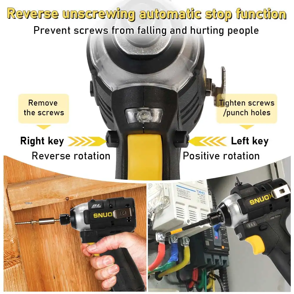 SNUOK 10.8V Brushless Impact Screwdriver 1/4 Inch Wireless Impact