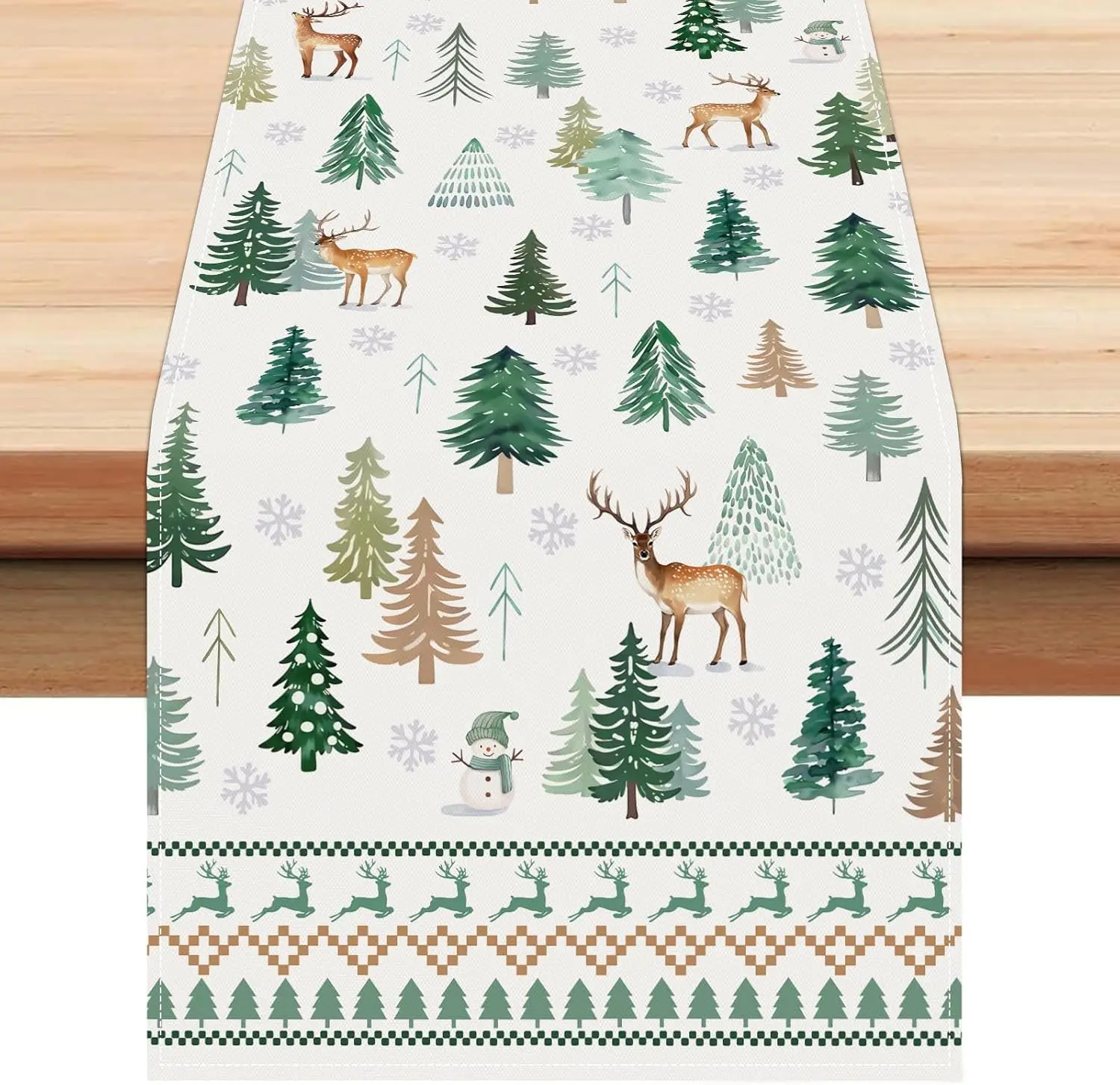 Christmas Reindeers Xmas Tree Linen Table Runner Table Decor Winter Snowflake Pine Tree Kitchen Dining Table Runner Xmas Decor