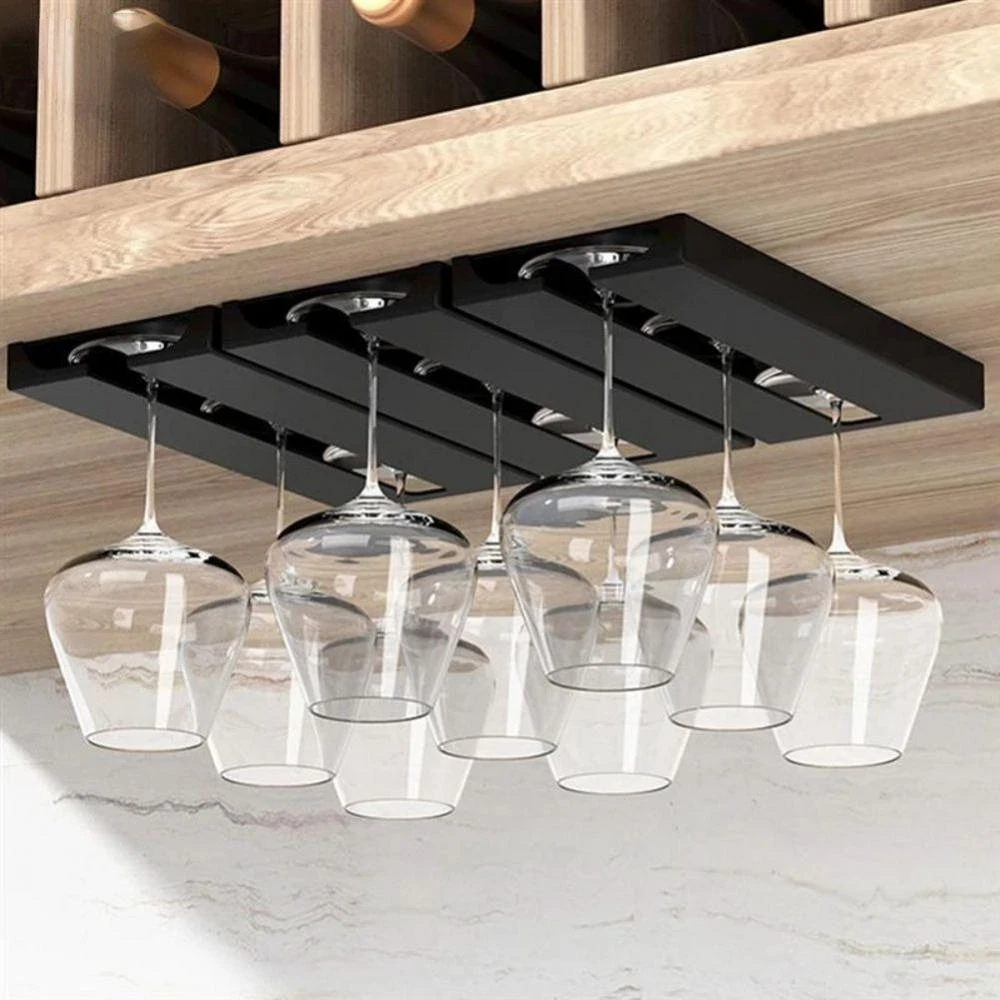 Kitchen Accessories Wall Mount Wine Glasses Holder Stemware Classification Hanging Glass Cup Rack Punch-free Cupboard Organizer