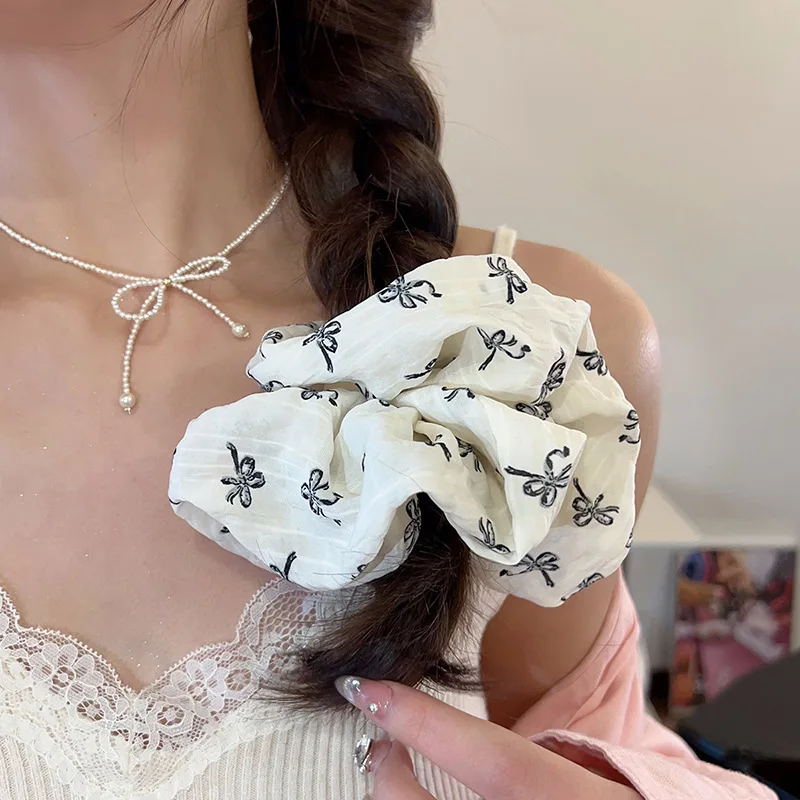 24PCS/LOT Bows Print Elastic Hair Tie for Women AutunmnNew Style Gentle Charm Low Bun Hair Ties Accessories Adults Hair Rope