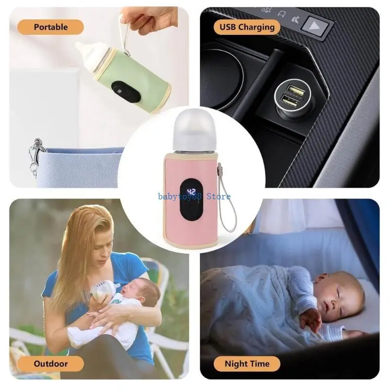 Y4UD Digital Display Milk Bottle Heater Portable Feeding Bottle Sleeve Case Baby Bottle Warm Keeper for Night Feeding