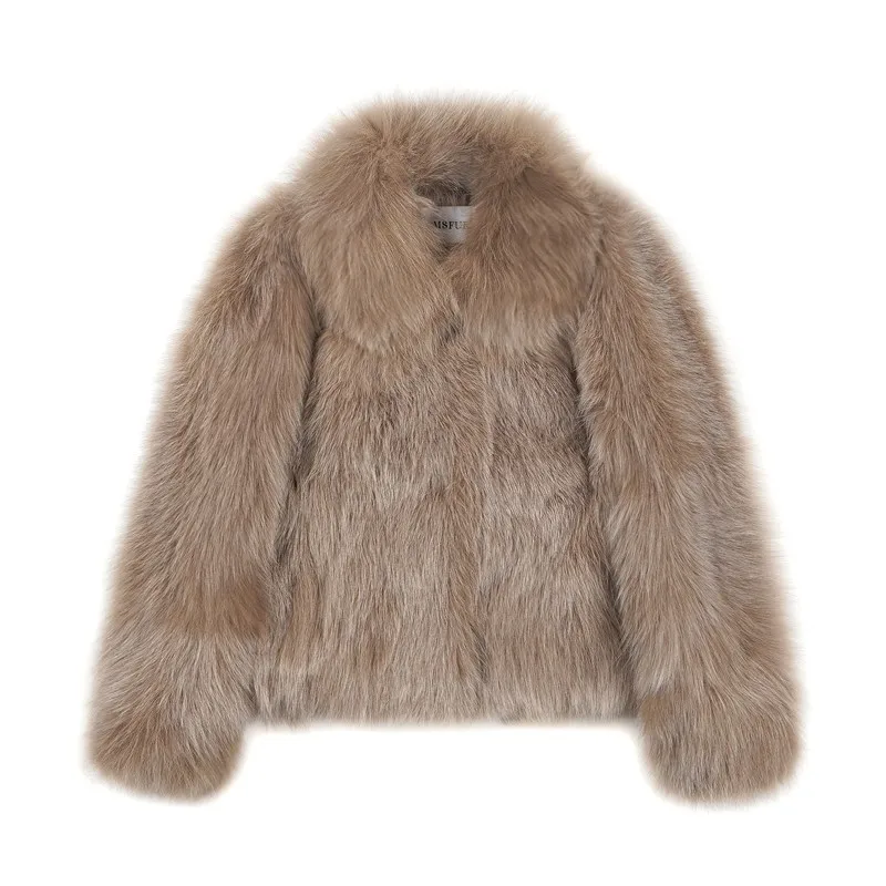 Women Faux Fox Fur Coats Solid Short Jackets Long Sleeves Turn Down Collar Open Stitch Loose Elegant Casual 2026 Autumn Winter