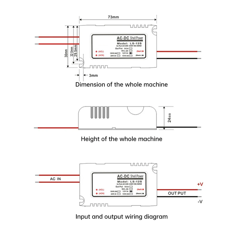 AC100-264V to DC5V 2A/12V 1A/24V 500mA Switching Power Supply Module Constant Voltage Power Adapter for LED Monitor