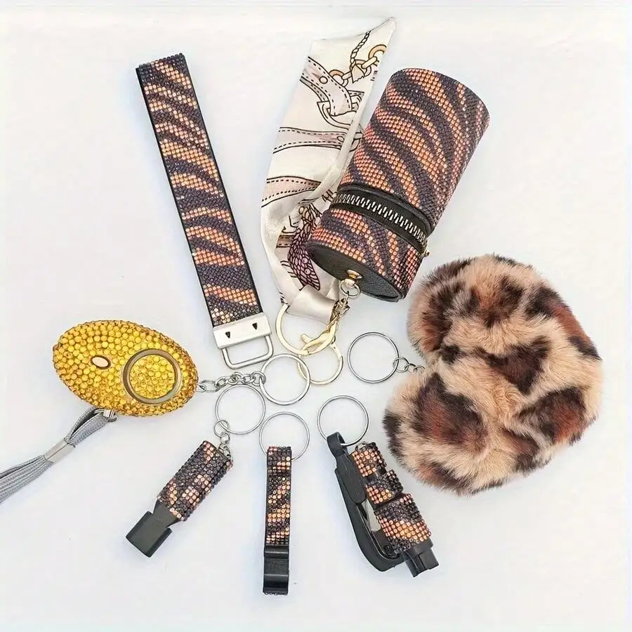 

7pcs Rhinestone Bling Safety Keychain Set For Women Personal Security Accessories