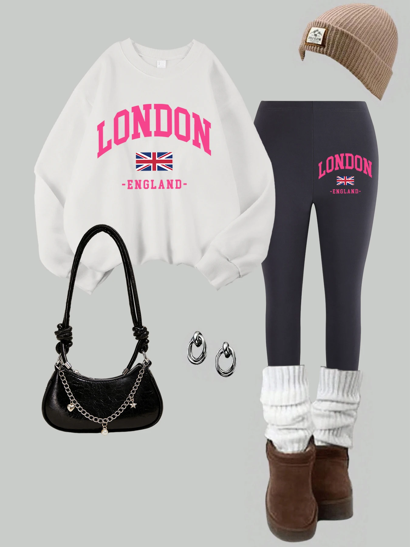 لندن إنجلترا العلم يطبع هودي دعوى النساء الصوف لينة بلوزات سليم سراويل للجري الخريف تمتد الجوارب 2 قطعة مجموعة الملابس