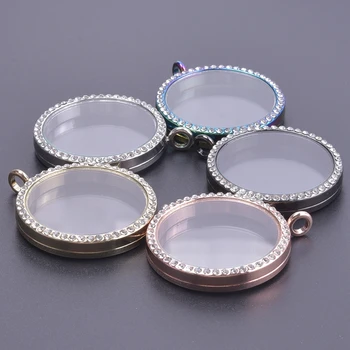 5pcs Alloy 25-40mm Round Twist Floating Memory Photo Locket Coin Holder Pendant DIY Living Medallion Jewelry Necklaces for Women