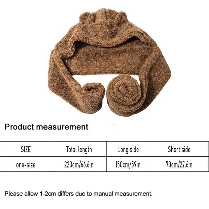 Fashion Winter Women Novelty Beanies Caps Warm Bear Ear Hat Casual Plush Hat Scarf Set Casual Solid Women Caps Present