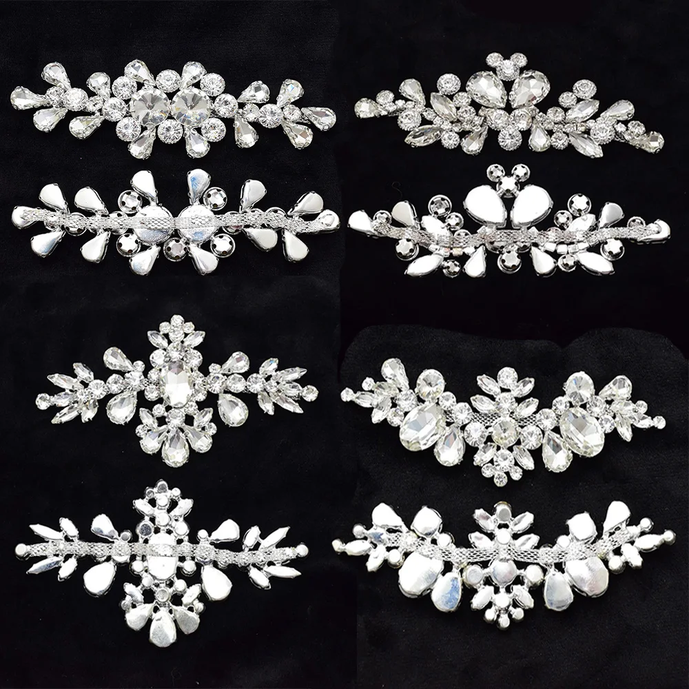 

1Pcs Branch Leaf Silver Crystal Decal Glass Rhinestone Decoration Patch For Sewing On Wedding Dress Accessories