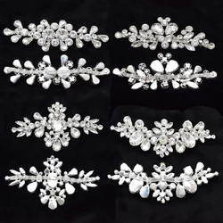 1Pcs Branch Leaf Silver Crystal Decal Glass Rhinestone Decoration Patch For Sewing On Wedding Dress Accessories