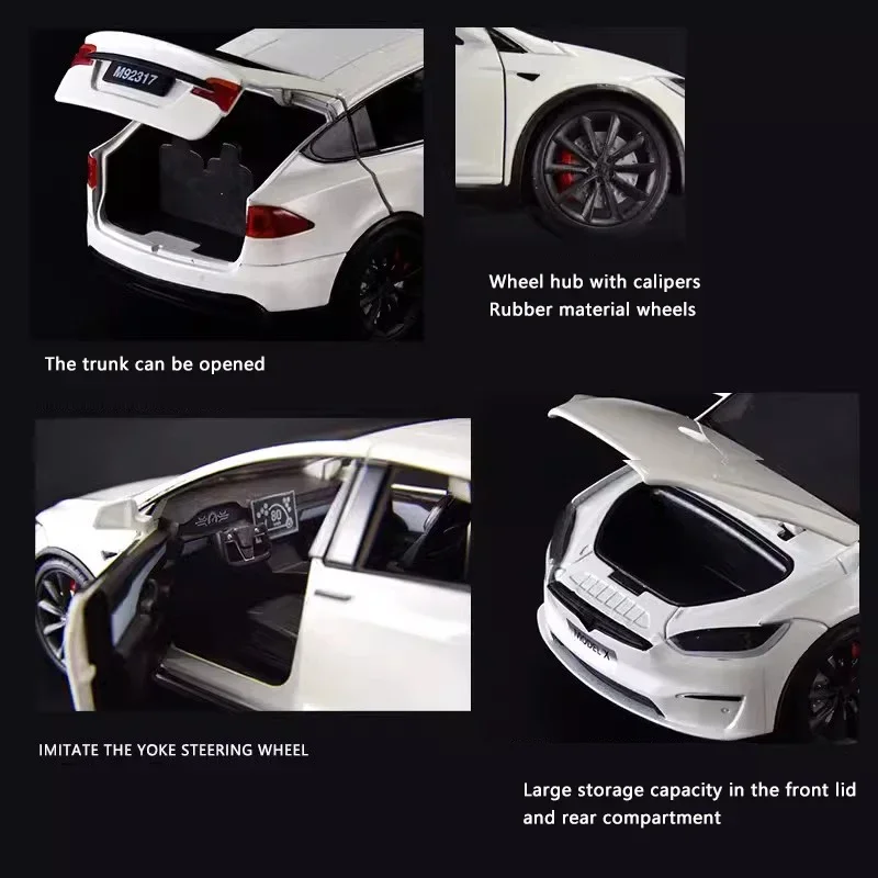 New 1:24 Simulation Tesla X Alloy Car Model Sound And Light Pull Back Toy Car Metal Electric Car Boy Collection Decoration Gift