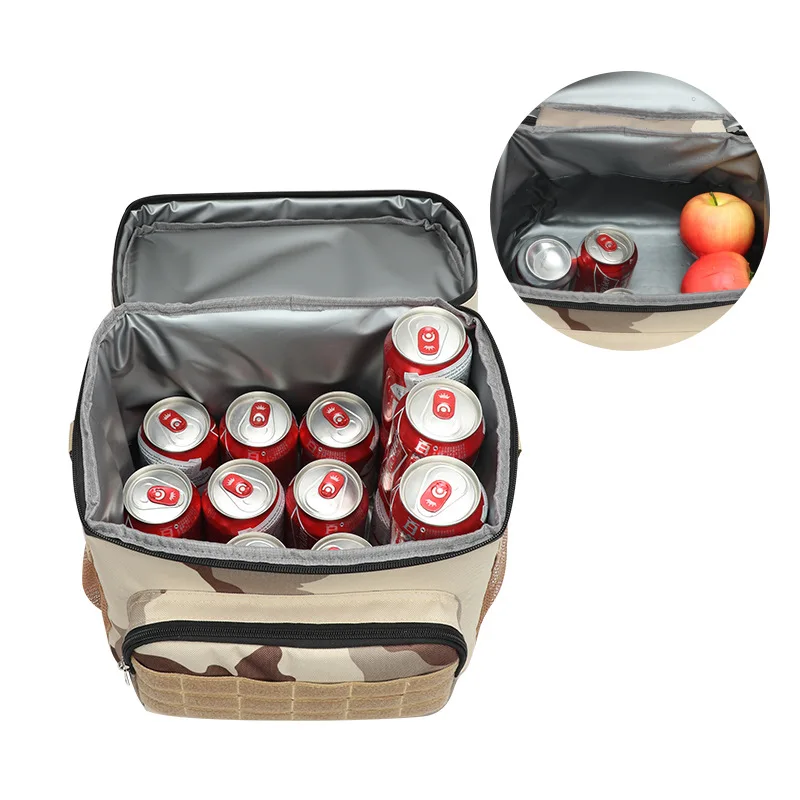 Square Outdoor Waterproof Camo Insulated Lunch Bag Oxford Cloth Portable Cooler for Beer Picnic Work Handbag shoulder bag