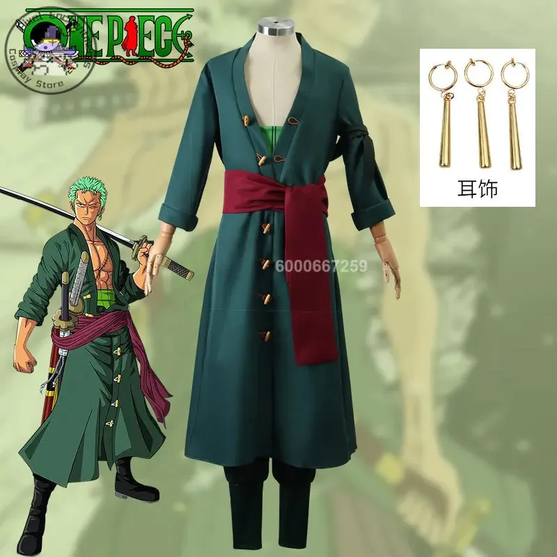 

Anime Roronoas Cosplay Costume Kimono Robe Zoro Cloak Uniform Adult Kids Halloween Outfits Wig Earrings Props Comic Con Clothing