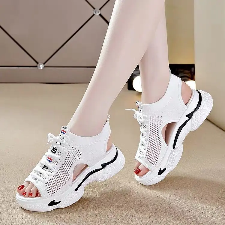 Women's Sports Sandals 2026 Summer New Hollow Flat Bottom Tide Soft Sole Versatile Thick Sole Muffin Casual Fish Mouth Shoes - view 2