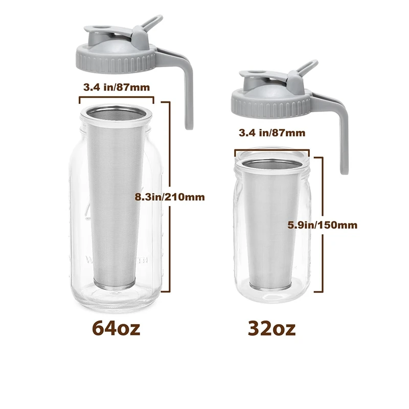 فلتر القهوة البارد لتنظيف القهوة مع غطاء صنبور بعرض 64 أونصة