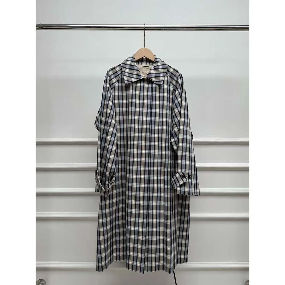 

SuperAen 2026 Spring and Autumn Korean Style Polo Collar Mid-length Trench Coat for Women Vintage Plaid Loose Coats