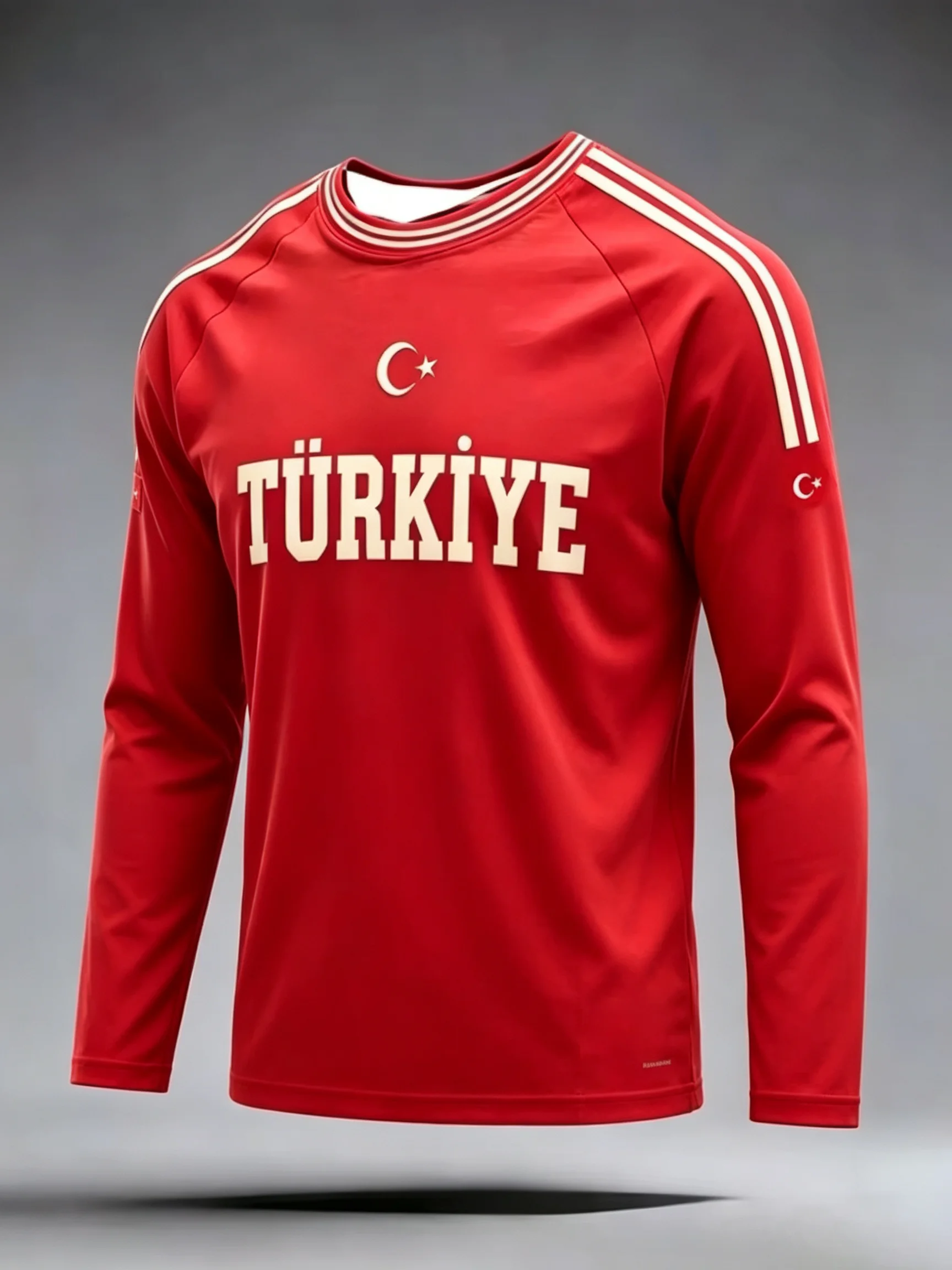 2026 Men Retro Türkiye Graphic Long Sleeve Jersey, Straight Open Cuff Design, Breathable Polyester Casual Sport Training Top