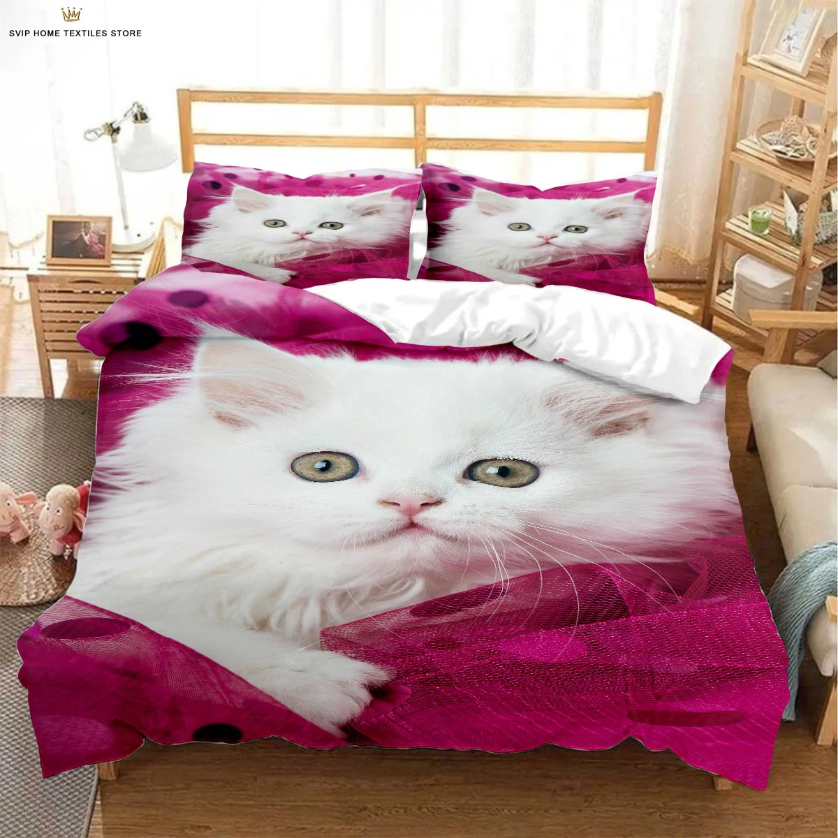 

Cute Cat 3D Printed Quilt Cover Kids Gift Bedding Set Soft and Comfortable Duvet Cover Pillowcase 3 Pieces