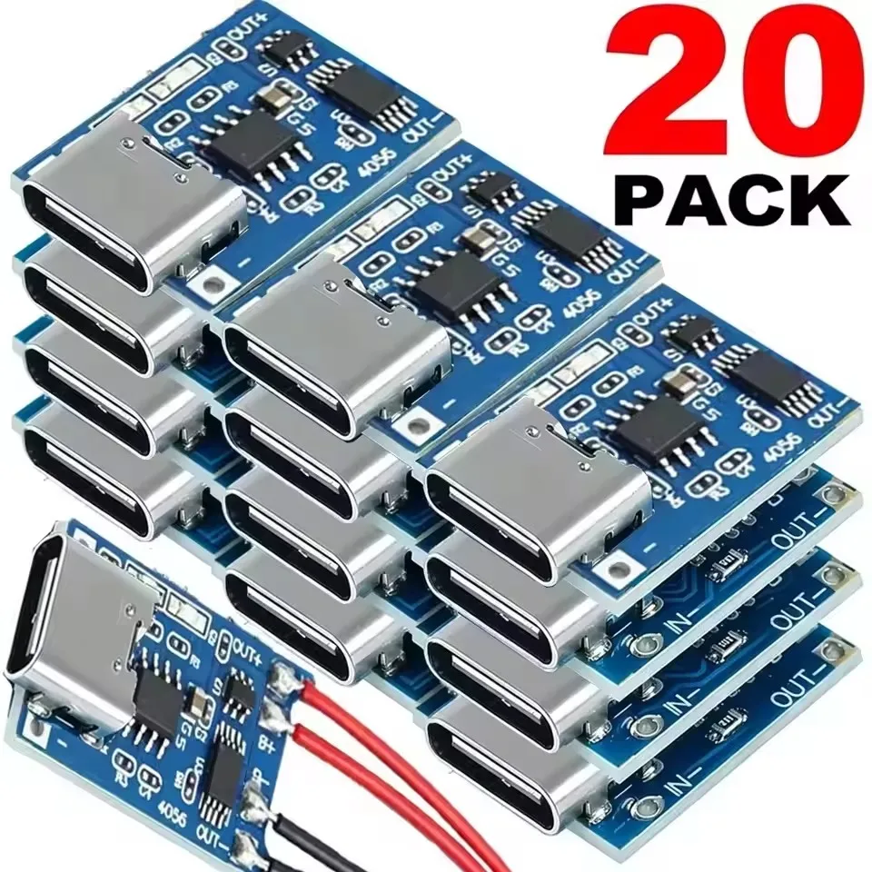 20-1Pcs Type C/Micro USB Charging Board Connector Plug for 18650 Lithium Battery USB C 5V 1A Charger Module With Protection