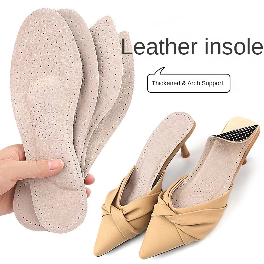 Plantillas de sandalias para mujer, zapatos de tacón alto con absorción de impacto de látex de cuero de cerdo, plantillas cómodas de fondo suave