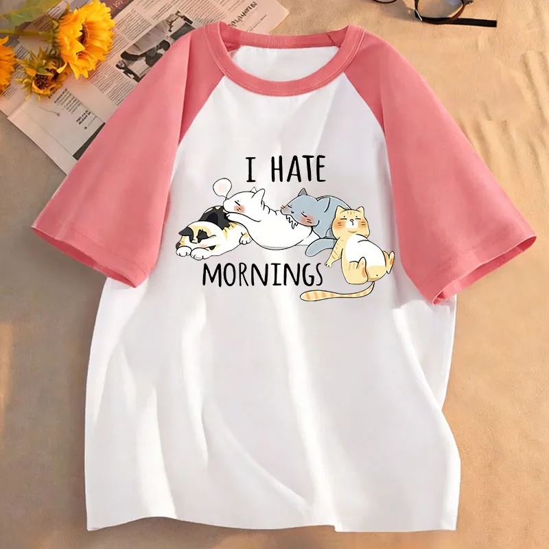 Summer Spring Kids I Hate Morning Cat Printed T Shirts Kids Children's T-shirt Boys Girls Casual Top Tee