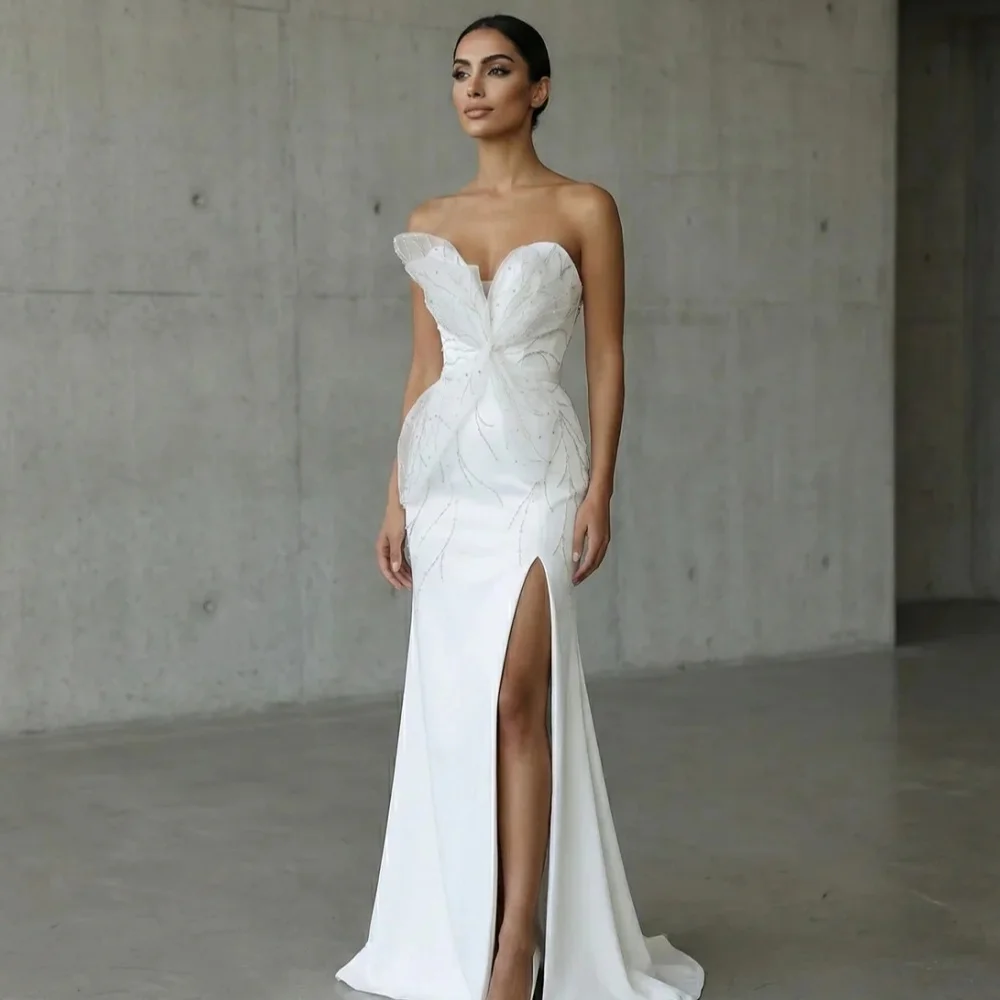 

Customized Classic Fashion Jersey Sequined Beading Mermaid Prom Dresses Sweetheart Sleeveless High Slit Evening Dresses Elegant