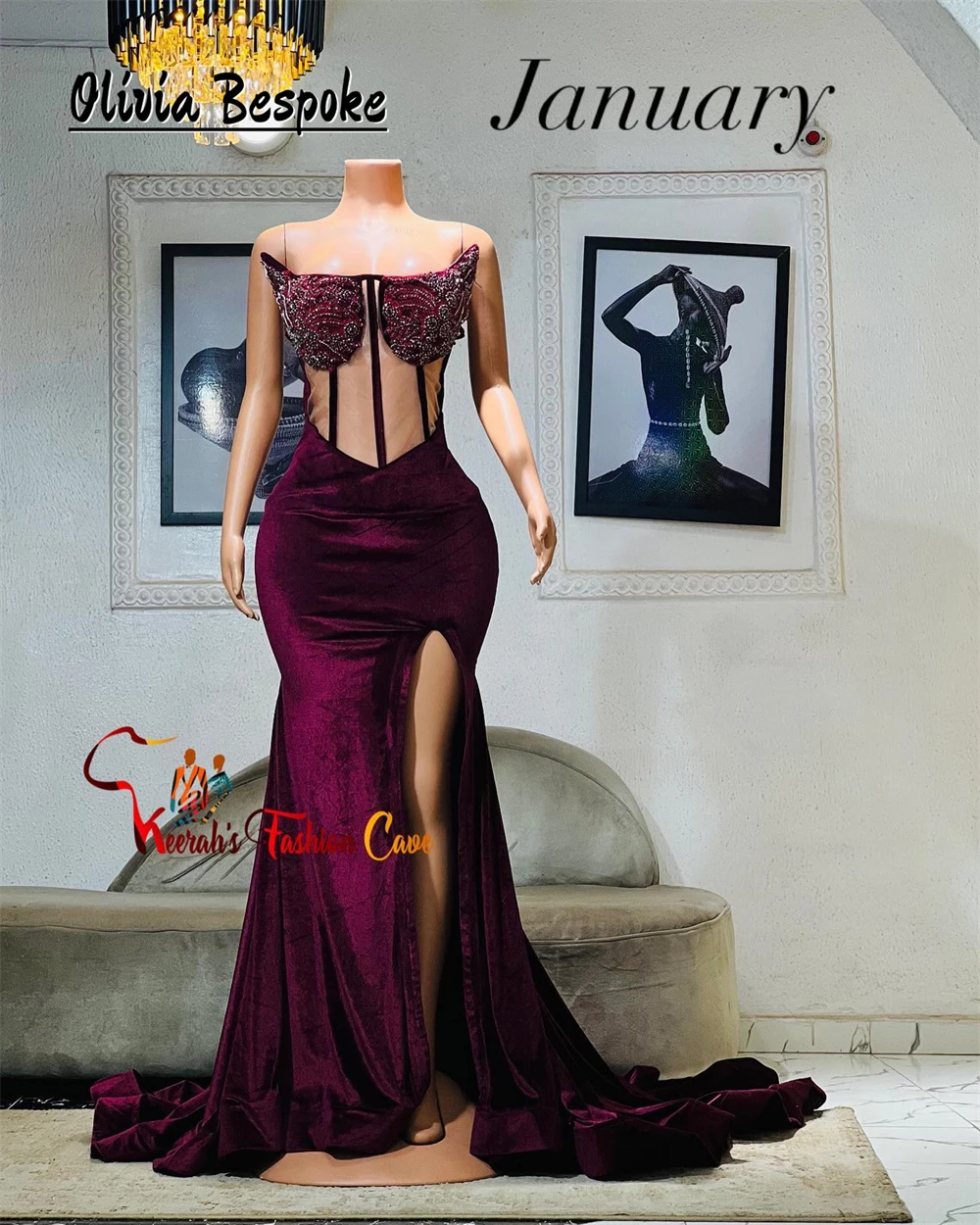 

Appealing Burgundy Aso Ebi Strapless Prom Dresses 2025 Beaded Rhinestones Split African Mermaid Wedding Party Dress Customized