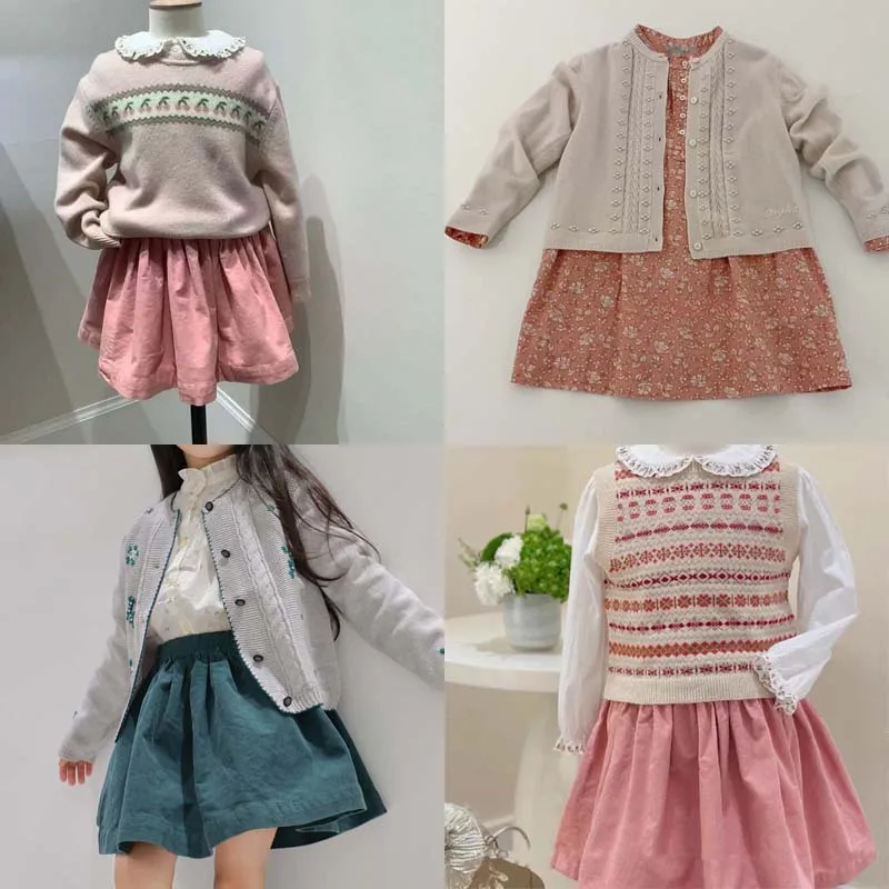 

In Stock 2025 Winter BP Baby Girls Floral Print Dress Kids Wool and Cashmere Embroidery Cardigan Girls Autumn Corduroy Skirts