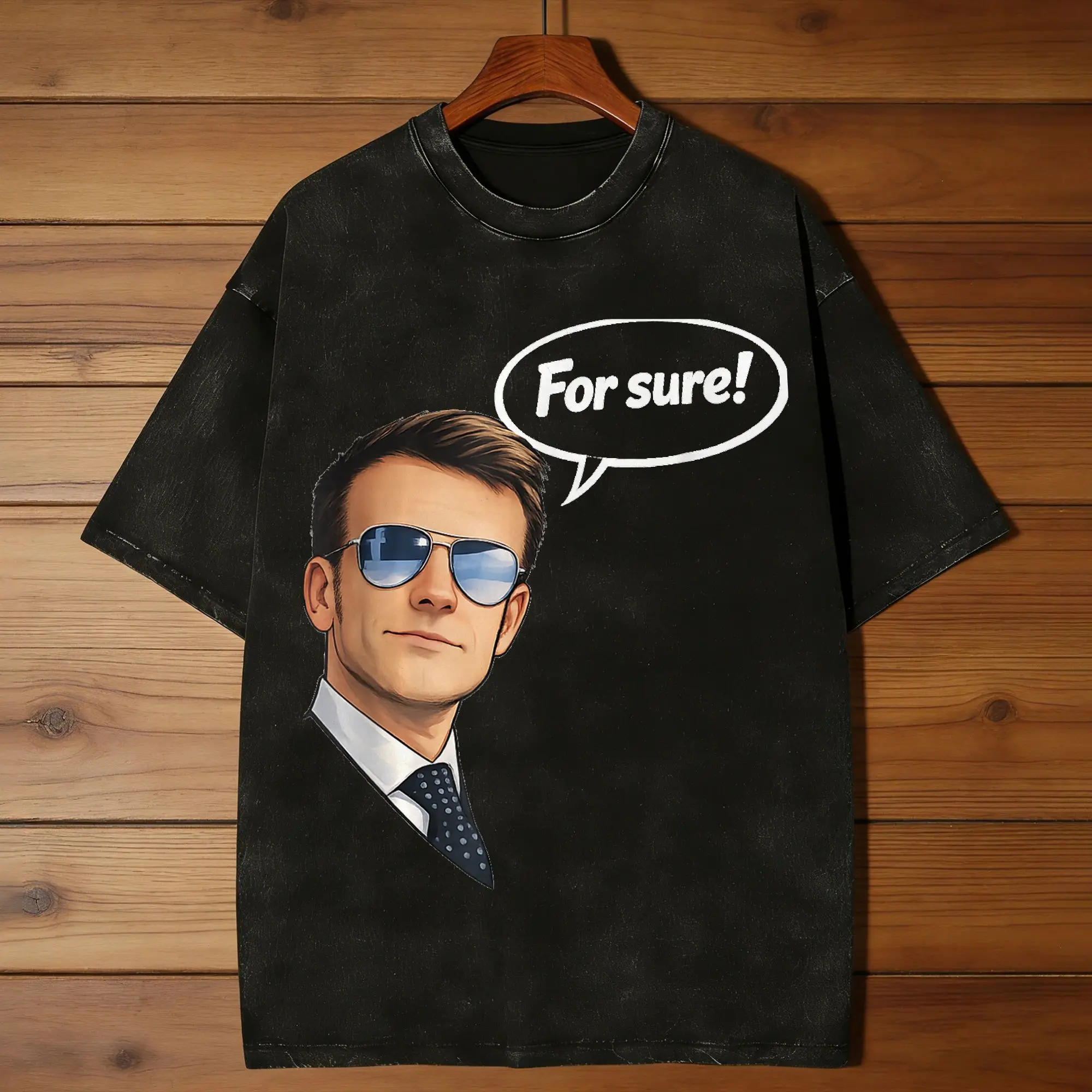 Men Funny for Sure Macron Glasses Meme T Shirts  Top Tees Summer Y2K Crewneck Trendy Cool Pattern Tee Shirt Dropshipping