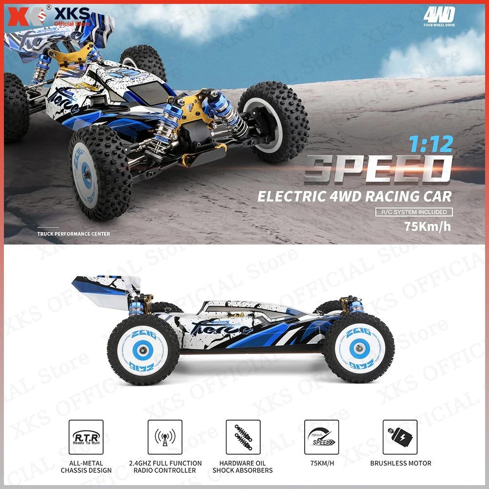 XKS WLtoys124017 V8 RC Camion Scala 1/12 4WD Fuoristrada Auto telecomandata Ad alta velocità 75 km/h Drift Veicolo giocattolo per ragazzi Regalo per bambini