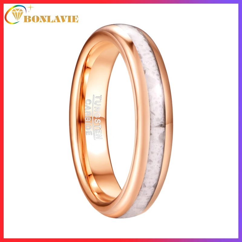 BONLAVIE 4mm White Marble Electric Rose Gold Tungsten Steel Ring Men's Ring Male Anillos Wedding Bands