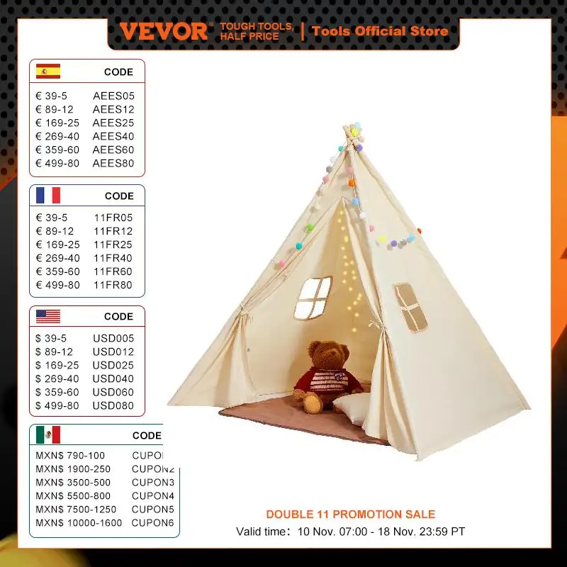 VEVOR Kids Play Tent tenda Teepee per bambini tenda da 1-5 anni per bambini con finestre per tenda da bambino per interni ed esterni