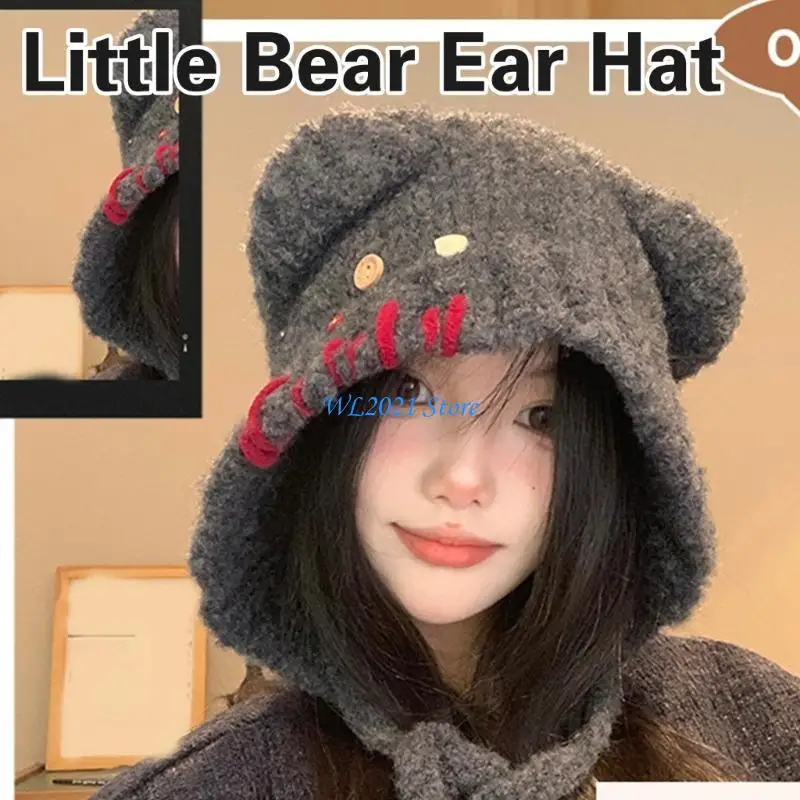 

G5GC Furry Bear Hat Cover with Ear Furry Hat Cartoon Headwear for Girls Women