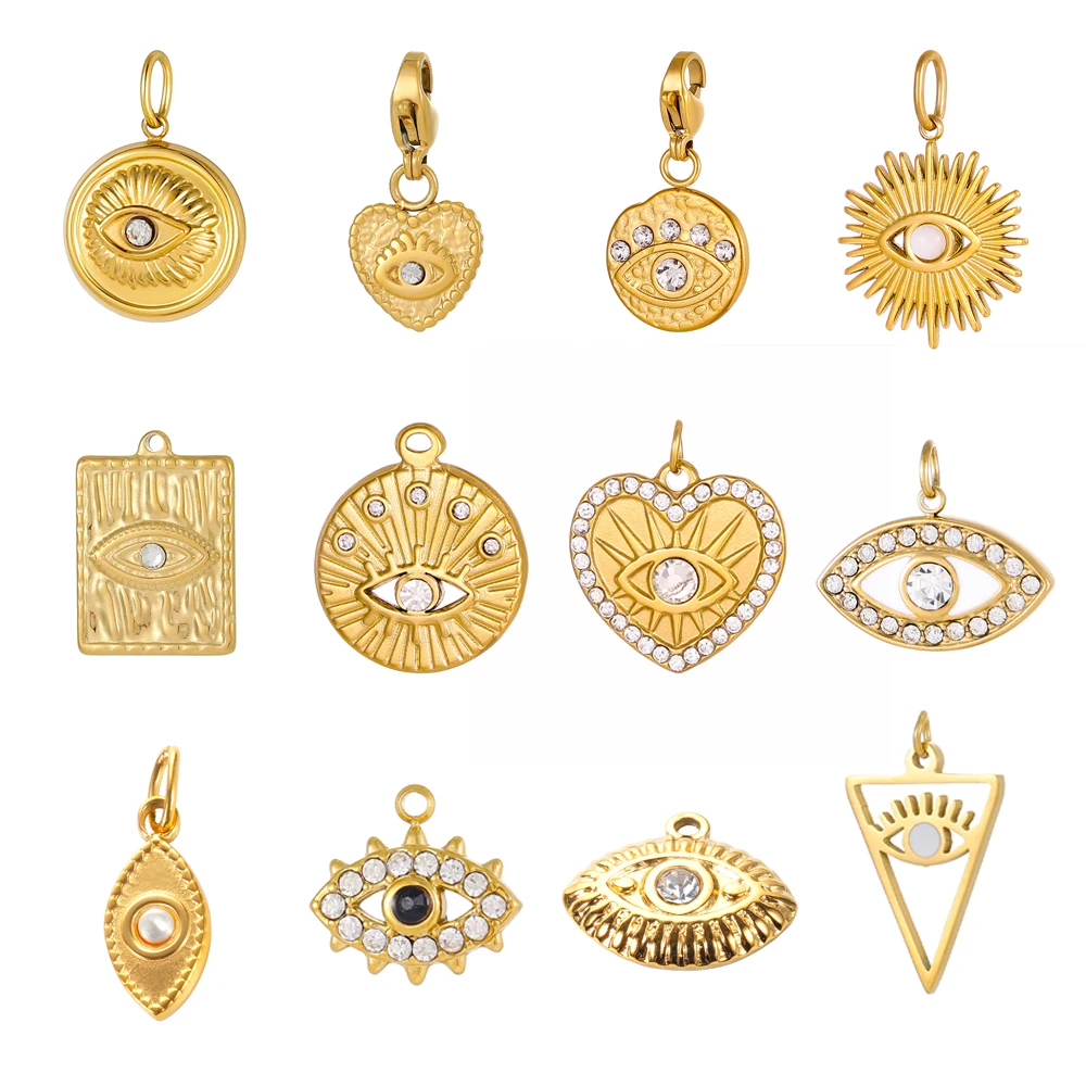 CARLIDANA pendentif bohème bijoux à bricoler soi-même faisant des accessoires plaqué or étanche en acier inoxydable Zircon forme d'oeil pendentif charme