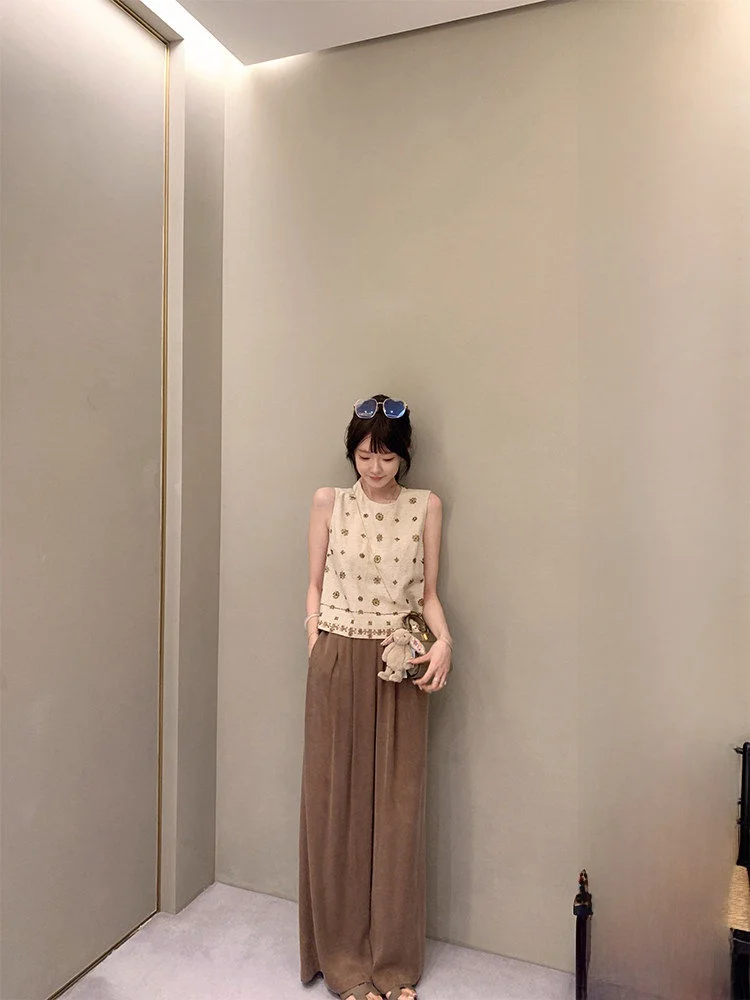 

Folkre Summer Lazy Handmade Series Casual Chic Vintage Linen Blend Svel round Ne Regular Length Women's irt