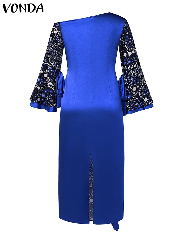 VONDA 女性の夏のマキシロングドレスボヘミアンオフ Sholuder フリル Vestidos 2025 ファッションカジュアルプリント床長さのローブ