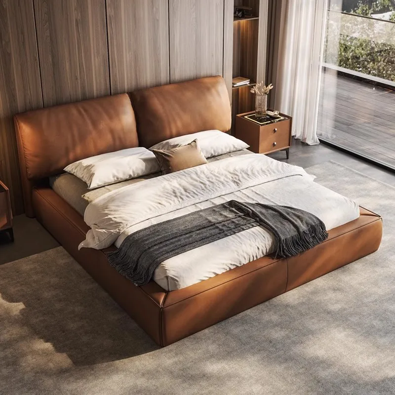 Elephant ear bed floor-to-ceiling thick Italian minimalist high-end master bedroom
